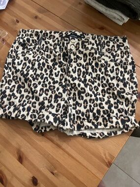 torrid Leopard-Print Jean Shorts in Beige, Black and Brown
